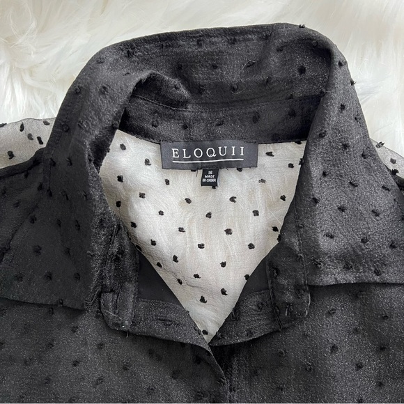 Eloquii Swiss Dot Puff Sleeve Black Button Down Blouse - Size 16 - NWT - Picture 4 of 11